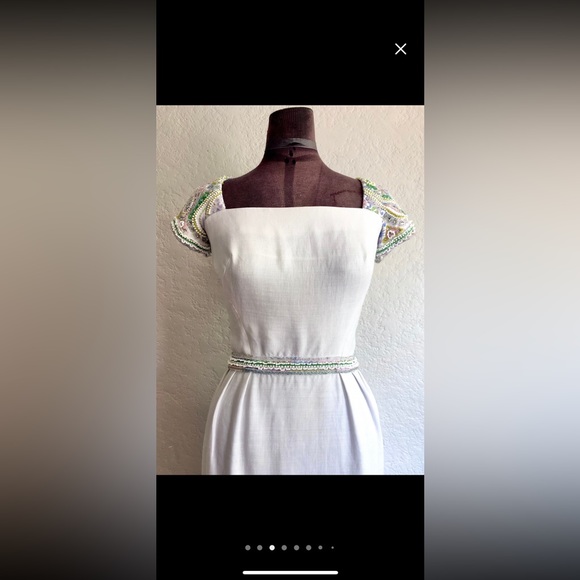 Vintage 1960’s Pat Sandler beaded white linen dress - Picture 6 of 10